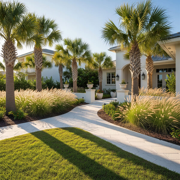 Tropical & Coastal Florida Style Front Yard Landscape Design | Sol & Arbor
