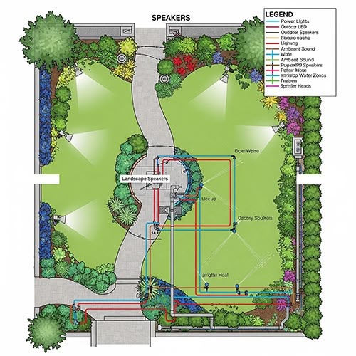 Irrigation, Speaker and lighting plan for Landscape Design | Sol & Arbor Landscape Design